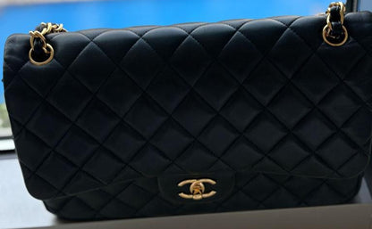 Chanel 2 fold bag black lamb skin