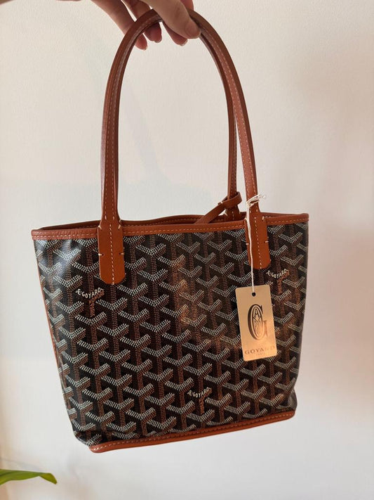 Goyard Anjou Mini Tote Bag in Goyardine Fabric mini in brown