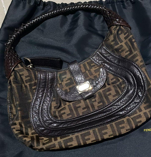 Fendi Brown Zucca Canvas and Leather Spy Hobo Bag