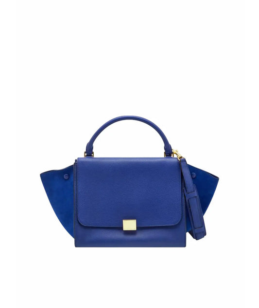 Celine Blue Leather and Suede Medium Trapeze Top Handle