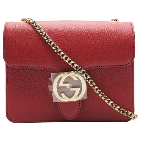 Gucci Red Pebbled Calfskin Small Interlocking G Chain Bag