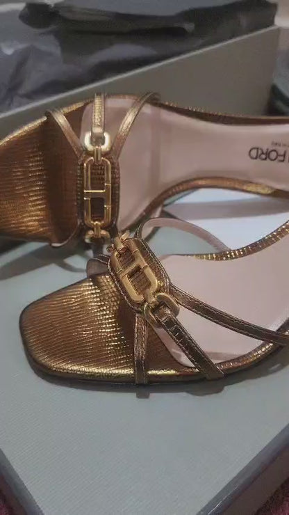 Tom Ford Metallic Gold Chain Sandals - 38